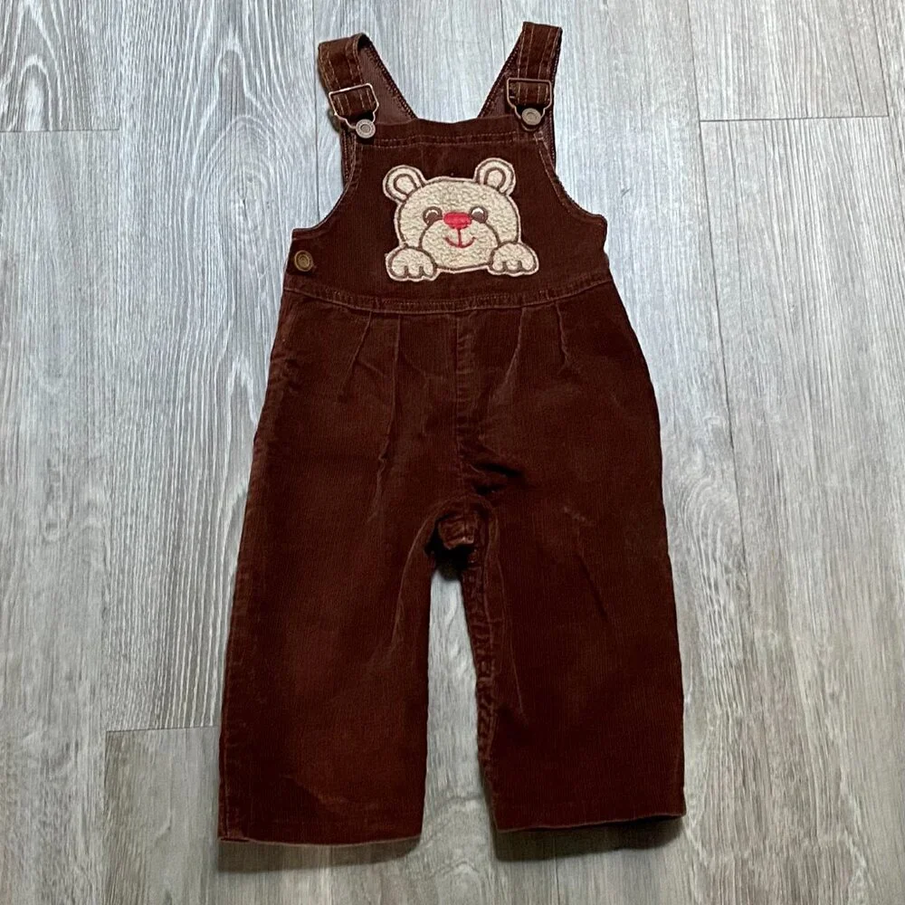 Vintage Carter's Brown Bear Applique Genuine Overalls Corduroy USA Made 18m